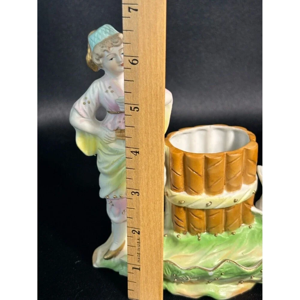 Vintage Occupied Japan Porcelain Bisque Victorian Woman Vase By Paulux 6.5”